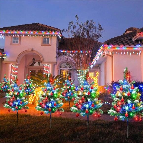 4 Packs Solar White Christmas Tree Outdoor, Waterproof 80 LED Lights - Picture 4 of 7